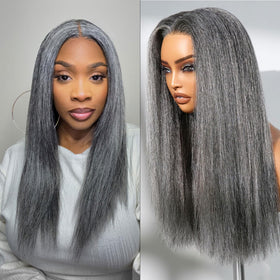 LUVME HAIR 16 Inch Grey Salt & Pepper Wig front view