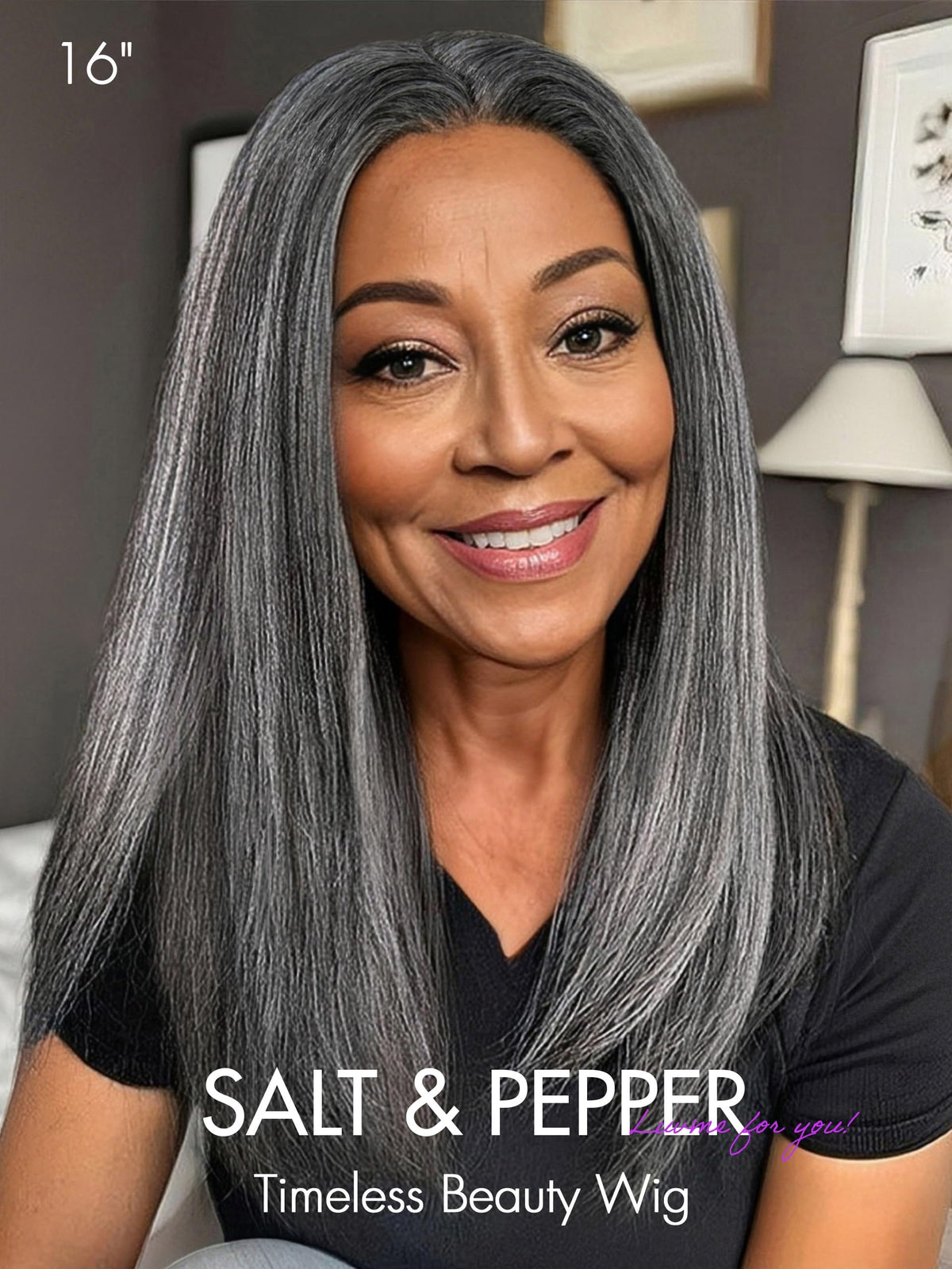 LUVME HAIR 16 Inch Grey Salt & Pepper Wig side view