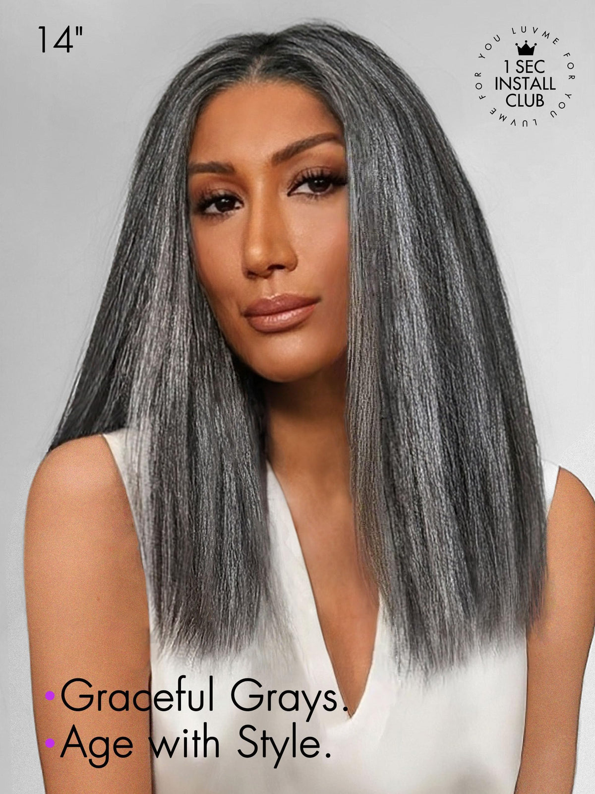 LUVME HAIR 16 Inch Grey Salt & Pepper Wig with adjustable straps