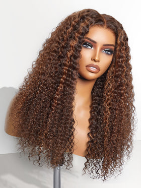 LUVME HAIR 24 Inch Deep Wave Wig front view with natural brown highlights