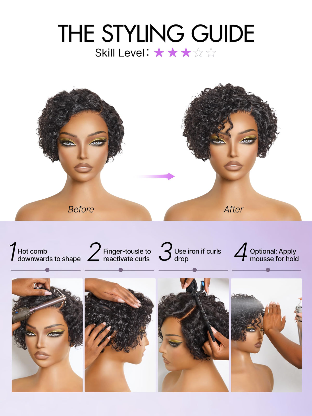 LUVME HAIR 6-inch curly wig back view