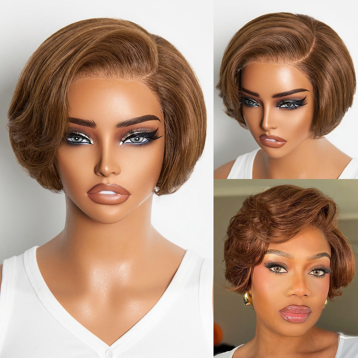 LUVME HAIR 6" Short Pixie Cut Wig front view in chestnut brown