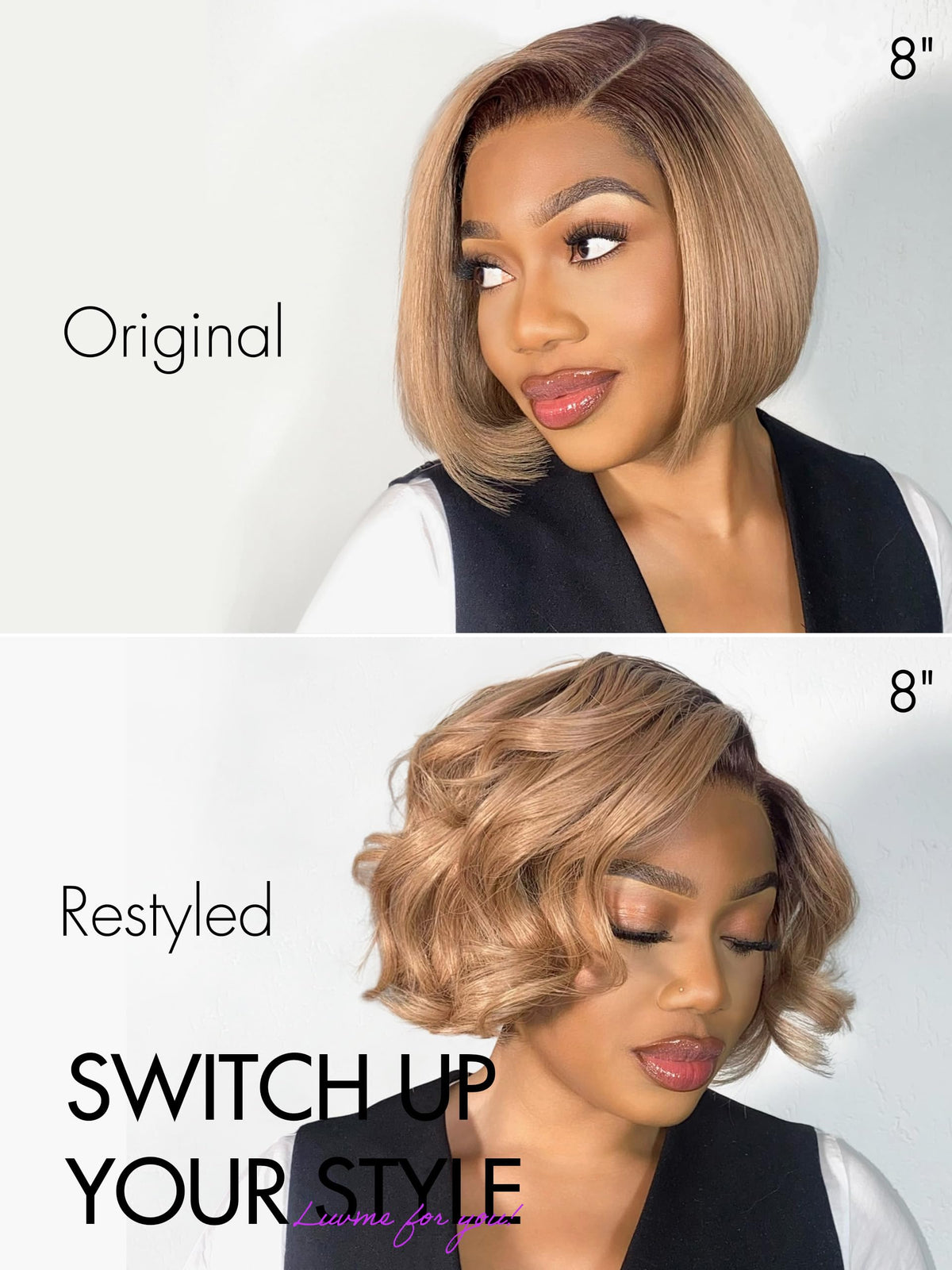 LUVME HAIR 8 Inch Ash Blonde Blunt Cut Bob Wig with HD Lace Closure