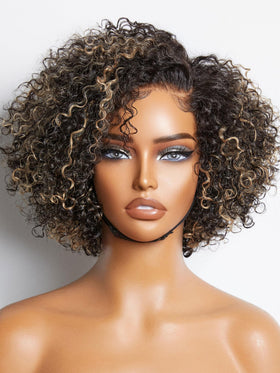 LUVME HAIR 8 Inch Blonde Highlight Curly Wig front view