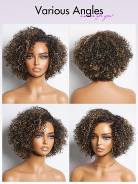 LUVME HAIR 8 Inch Blonde Highlight Curly Wig styled on mannequin