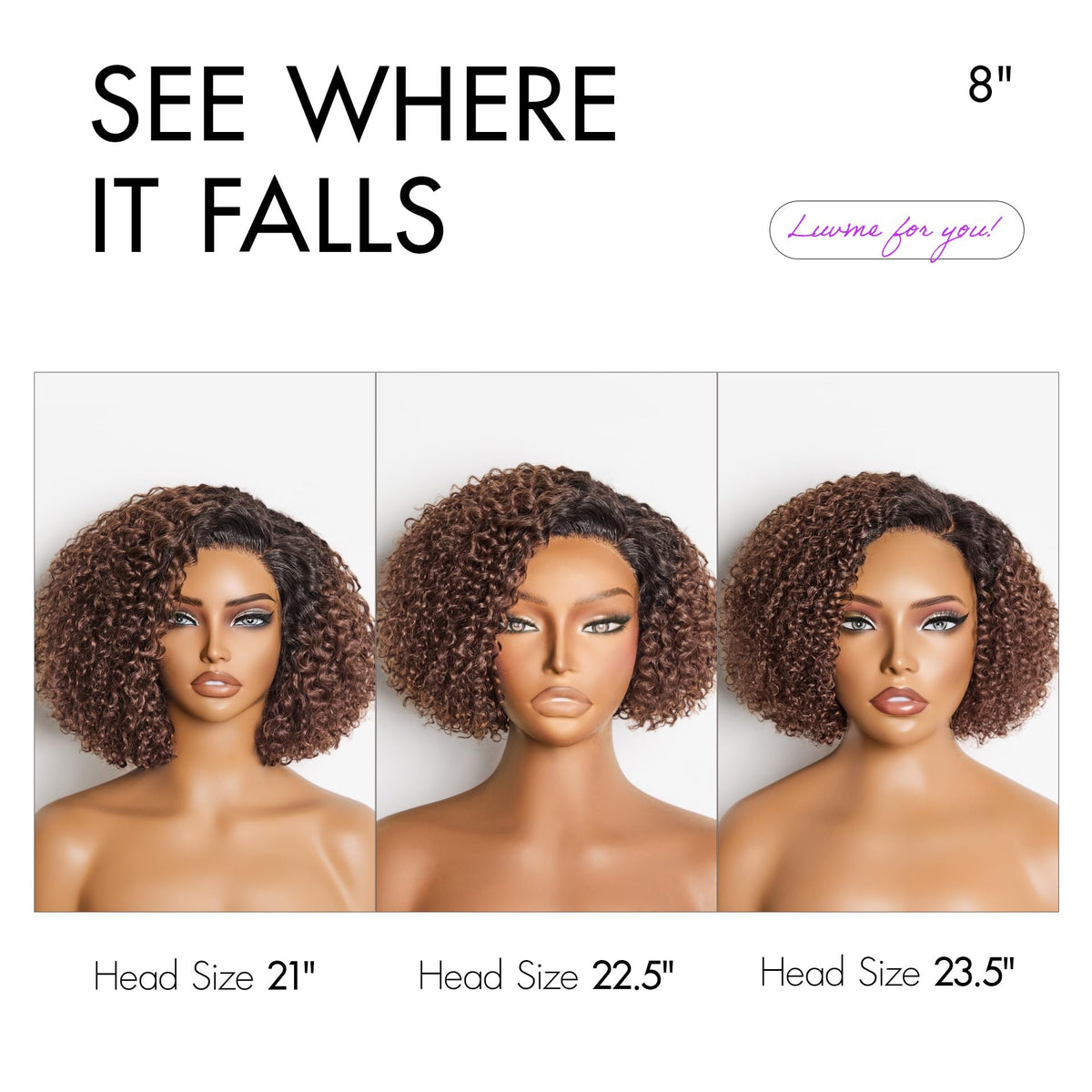 LUVME HAIR 8 Inch Pixie Cut Kinky Curly Ombre Brown Wig back view