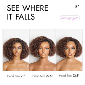 LUVME HAIR 8 Inch Pixie Cut Kinky Curly Ombre Brown Wig back view