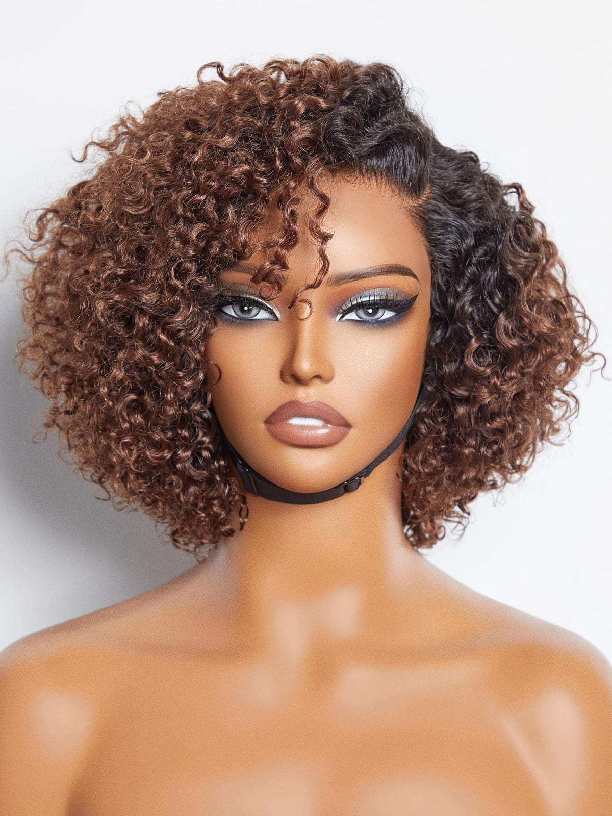 LUVME HAIR 8 Inch Pixie Cut Kinky Curly Ombre Brown Wig front view