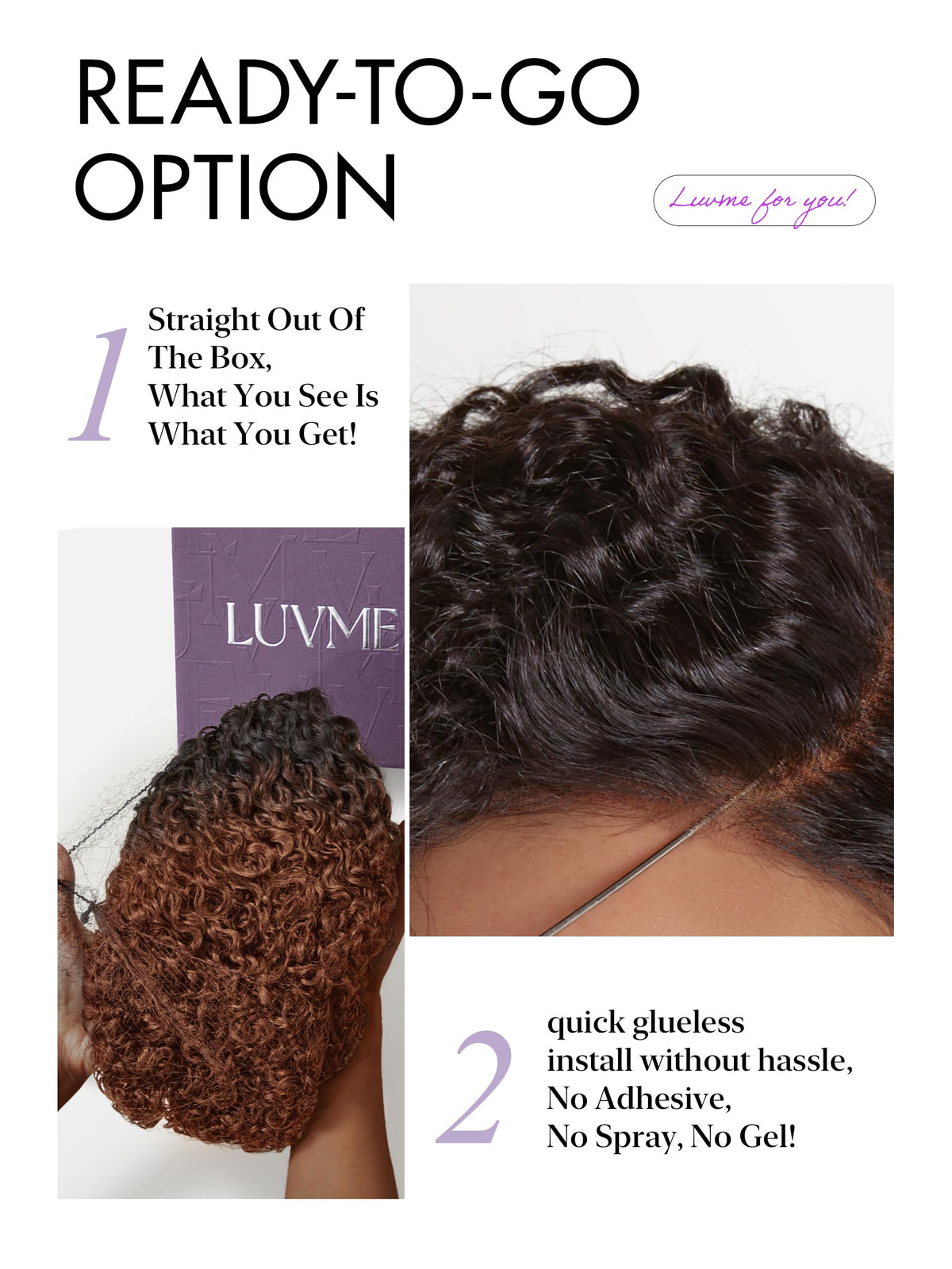 LUVME HAIR 8 Inch Pixie Cut Kinky Curly Ombre Brown Wig packaging