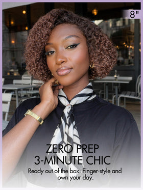 LUVME HAIR 8 Inch Pixie Cut Kinky Curly Ombre Brown Wig side view