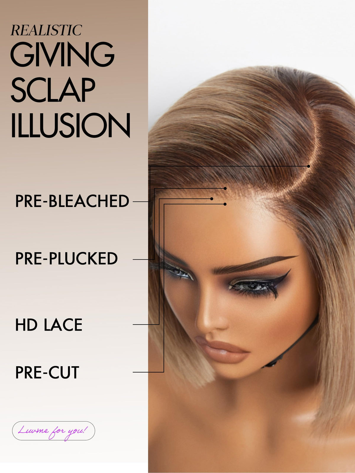 LUVME HAIR Ash Blonde Short Bob Wig back view
