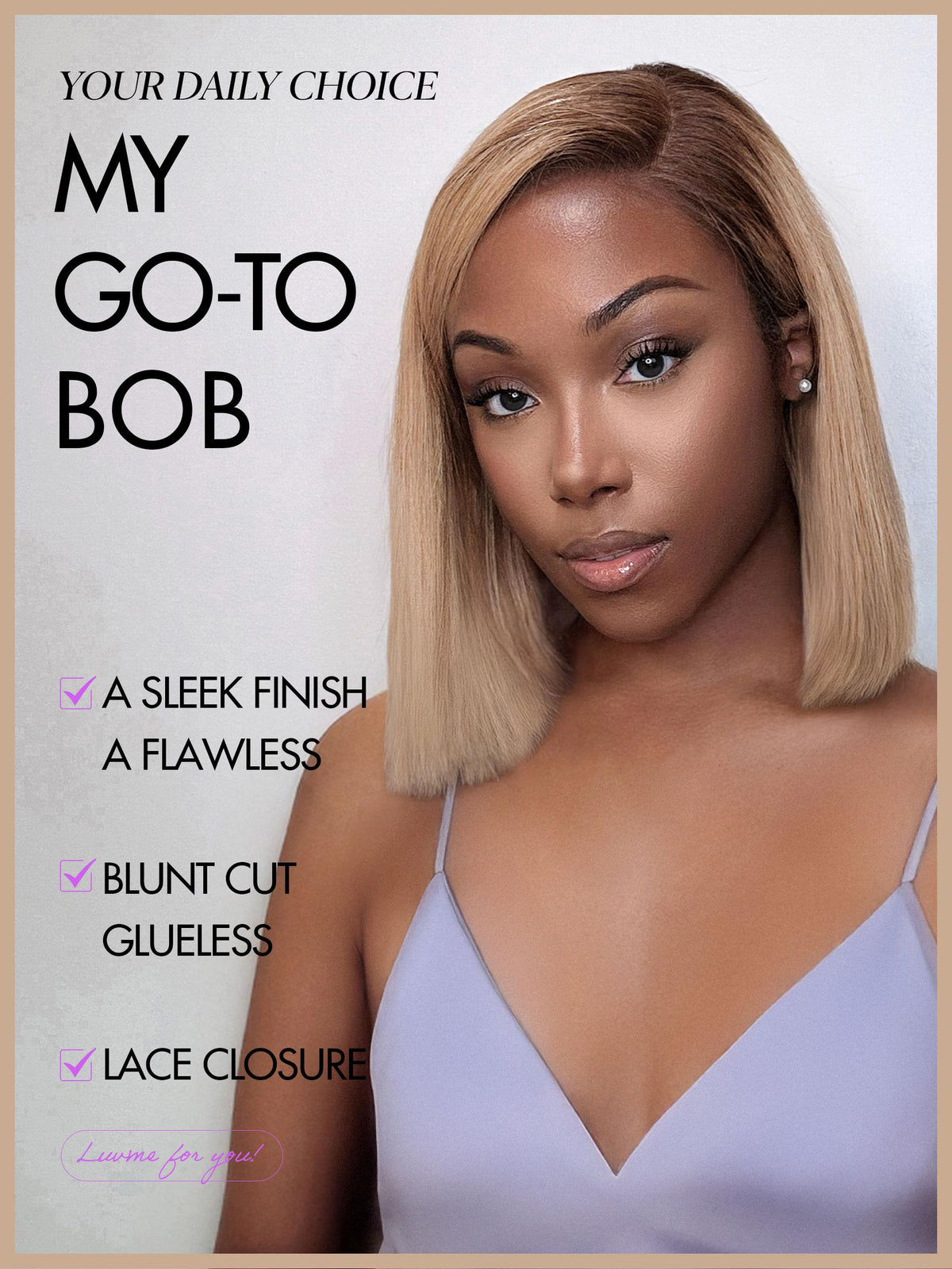LUVME HAIR Ash Blonde Short Bob Wig side view showcasing ombre tones
