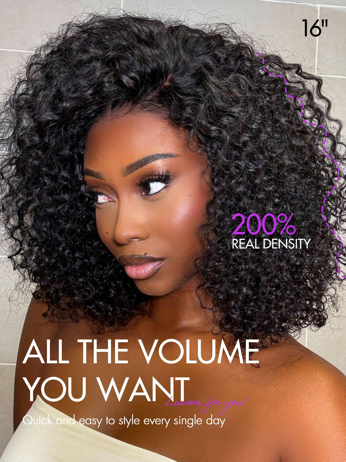 LUVME HAIR Bouncy Curly Wig side view showing curls