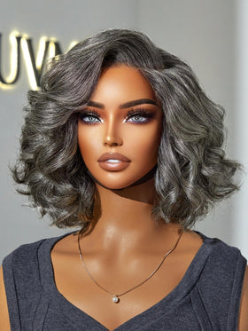 LUVME HAIR Elegant Salt & Pepper Loose Body Wave Short Wig front view