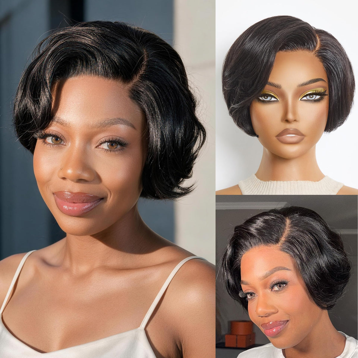 LUVME HAIR Layered Pixiecut Wig front view with natural black colour