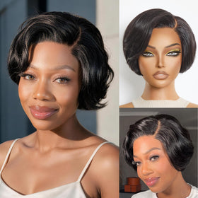 LUVME HAIR Layered Pixiecut Wig front view with natural black colour