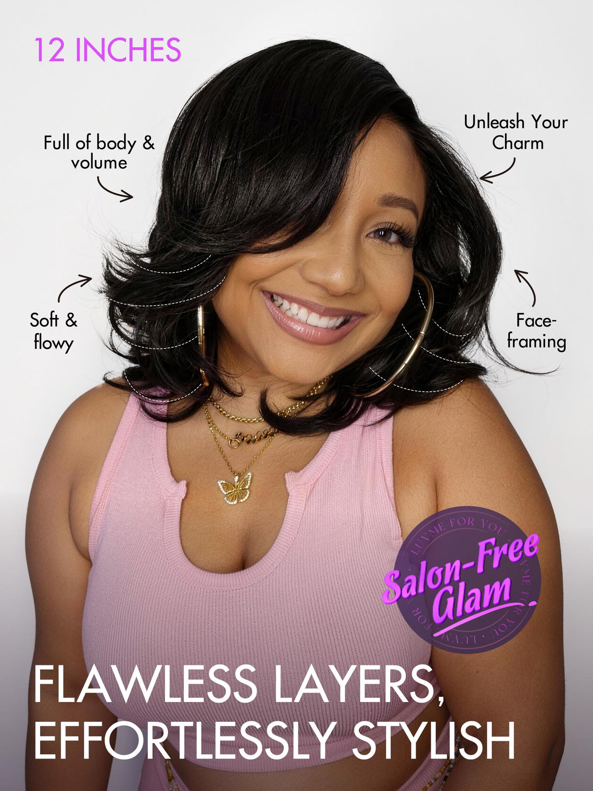 LUVME HAIR Layered Wavy Bob Wig 12 Inch back view