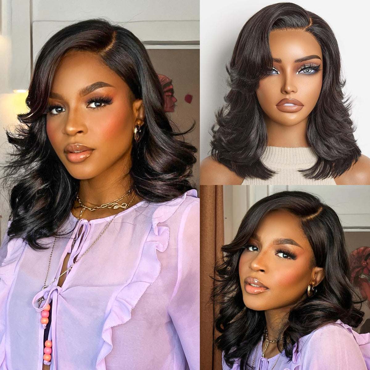 LUVME HAIR Layered Wavy Bob Wig 12 Inch front view