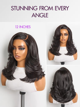 LUVME HAIR Layered Wavy Bob Wig 12 Inch worn by model