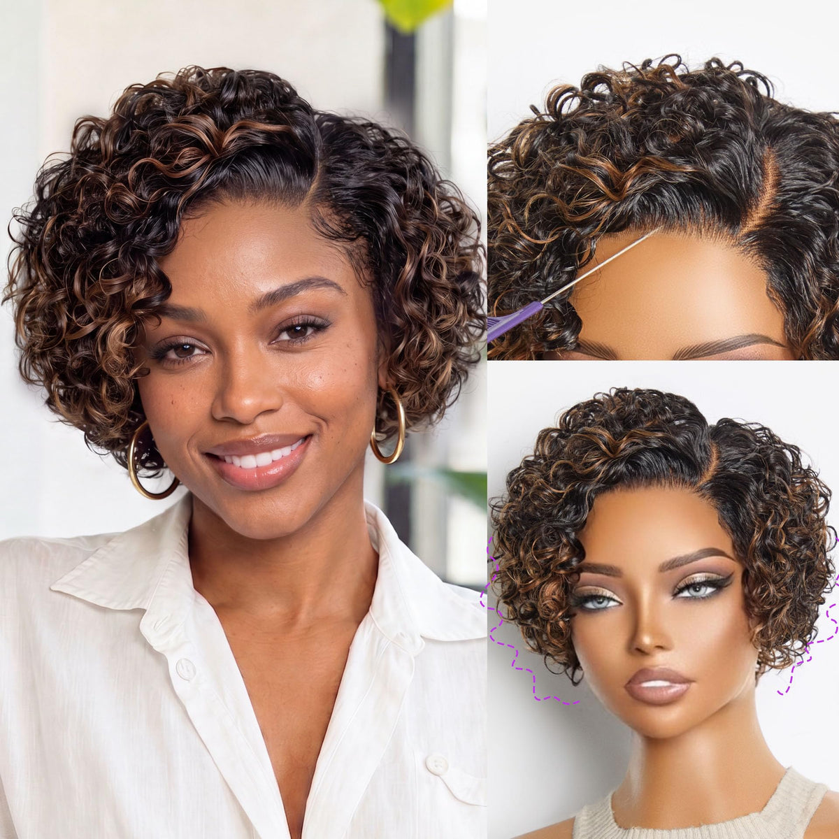 LUVME HAIR Pixie Cut Wig 6 Inch front view with water wave style