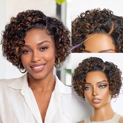 LUVME HAIR Pixie Cut Wig 6 Inch front view with water wave style