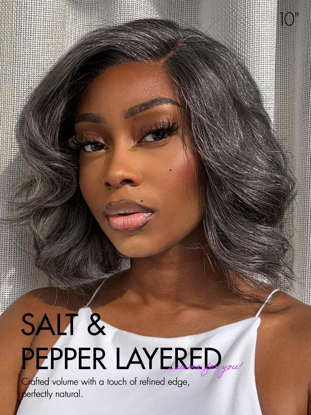 LUVME HAIR Salt & Pepper Layered Bob Wig side view