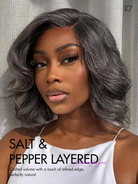 LUVME HAIR Salt & Pepper Layered Bob Wig side view