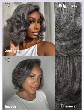 LUVME HAIR Salt & Pepper Layered Bob Wig styled with waves