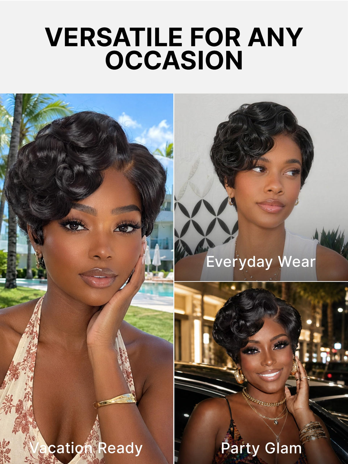 LUVME HAIR Short Pixie Cut Wig styled with accessories