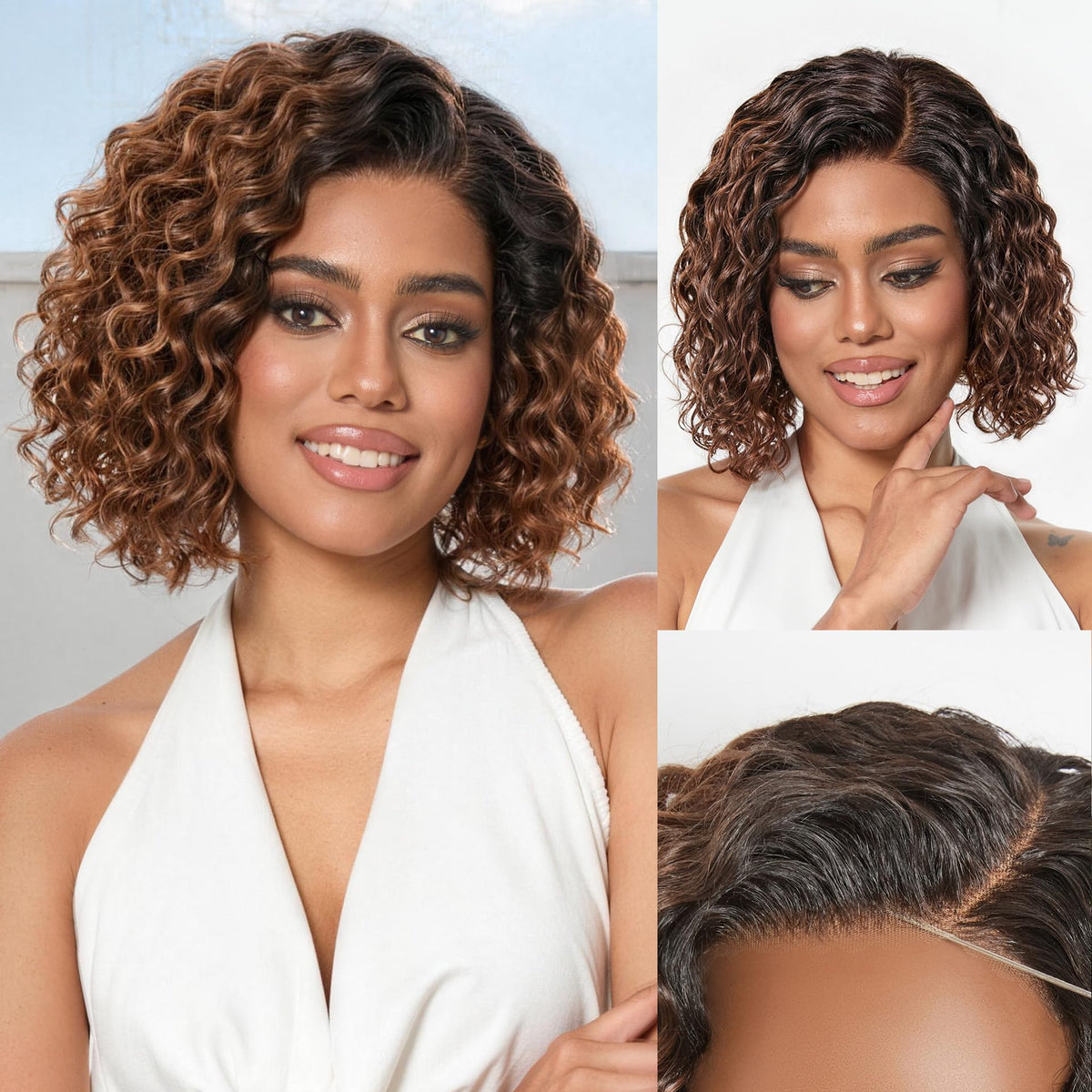 LUVME HAIR Water Wave Pixie Cut Wig front view in Ombre Brown