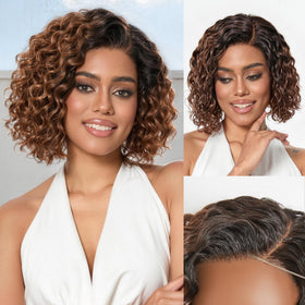 LUVME HAIR Water Wave Pixie Cut Wig front view in Ombre Brown