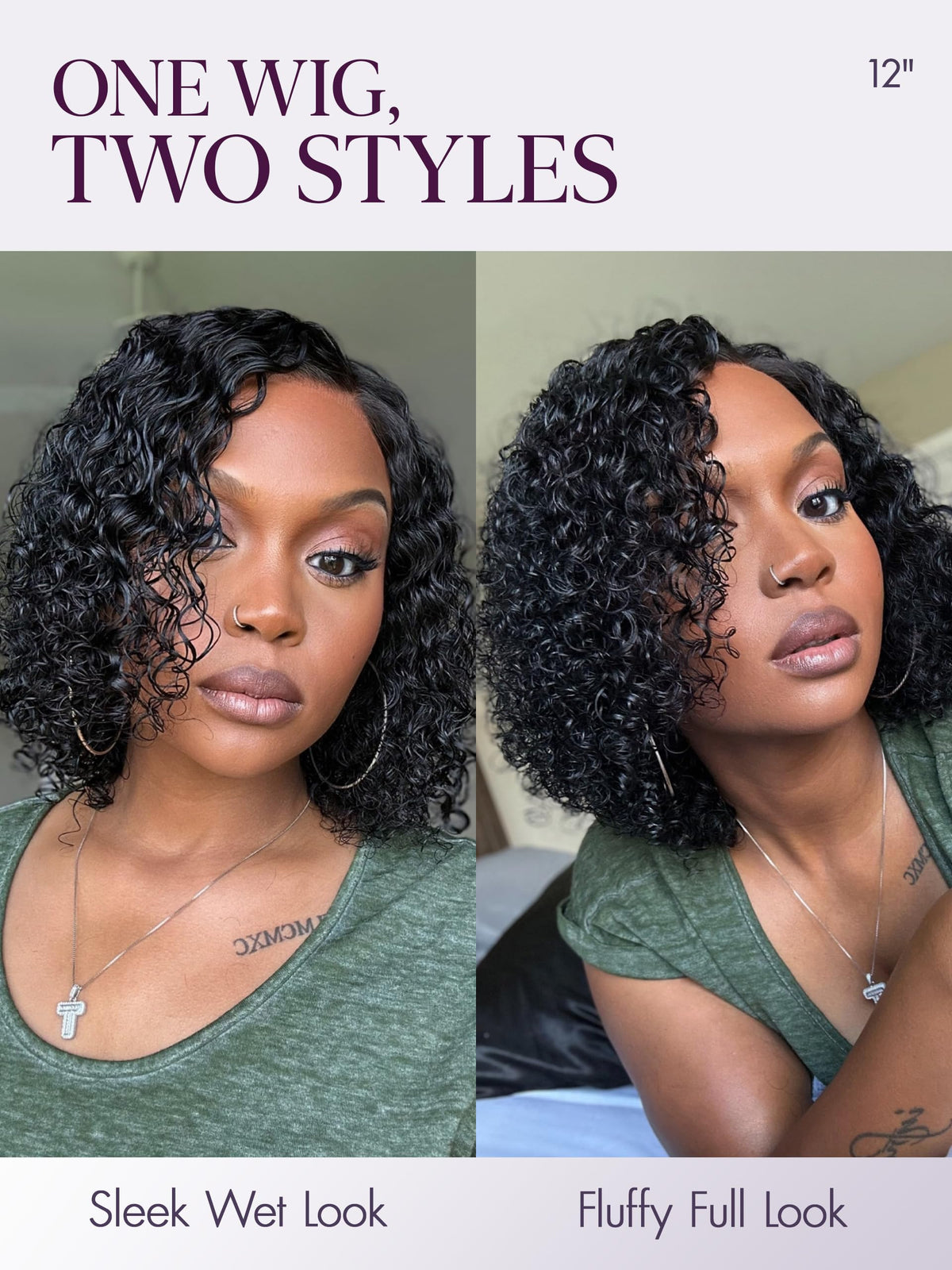 LUVME HAIR Wet and Wavy Bob Wig side view showing 5x5 closure