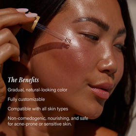 + Lux Unfiltered N°12 Sun Struck Bronzing Drops on a skincare flatlay