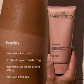 + Lux Unfiltered Summer Skin Gradual Self Tanner 240g texture close-up