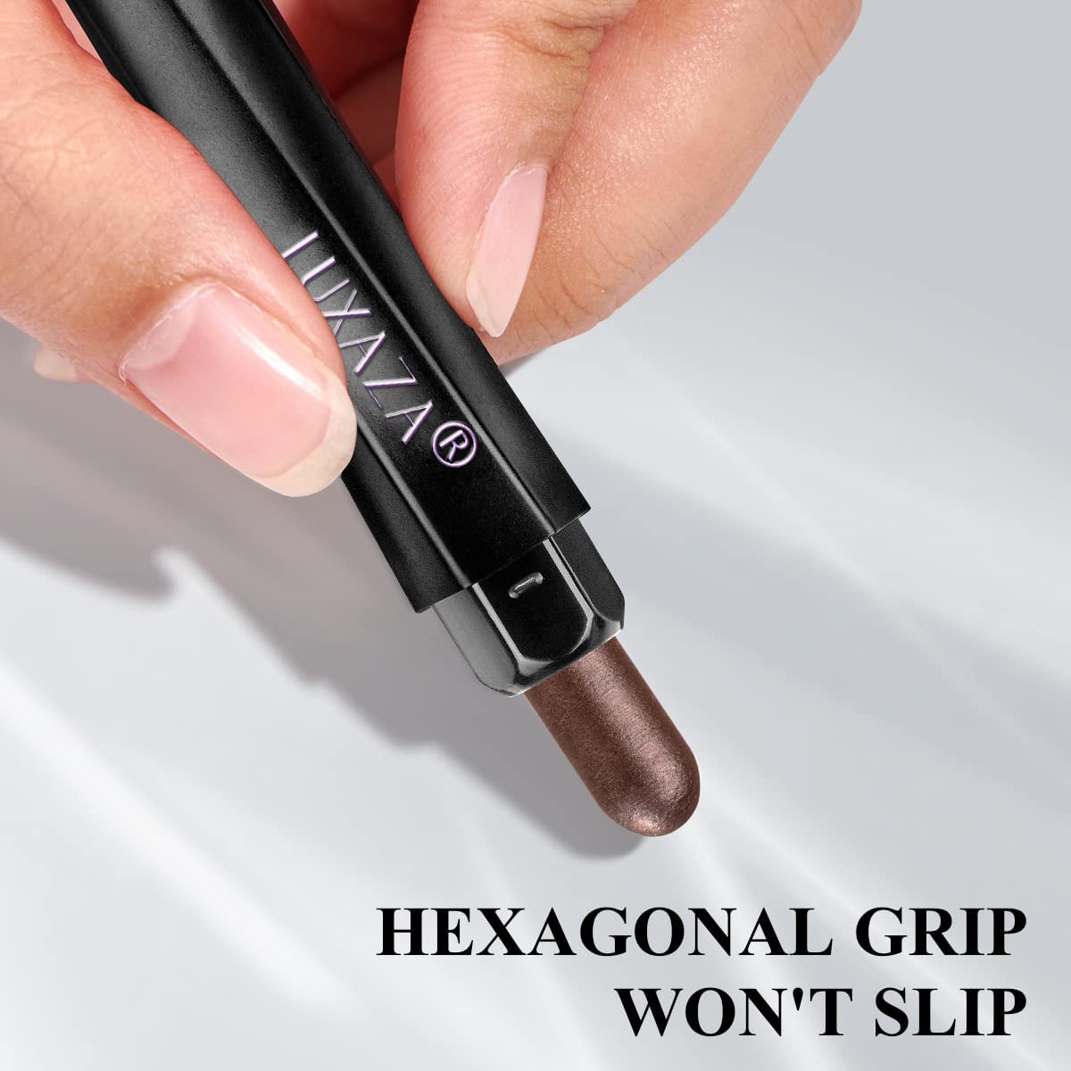 LUXAZA eyeshadow stick in use with blending brush