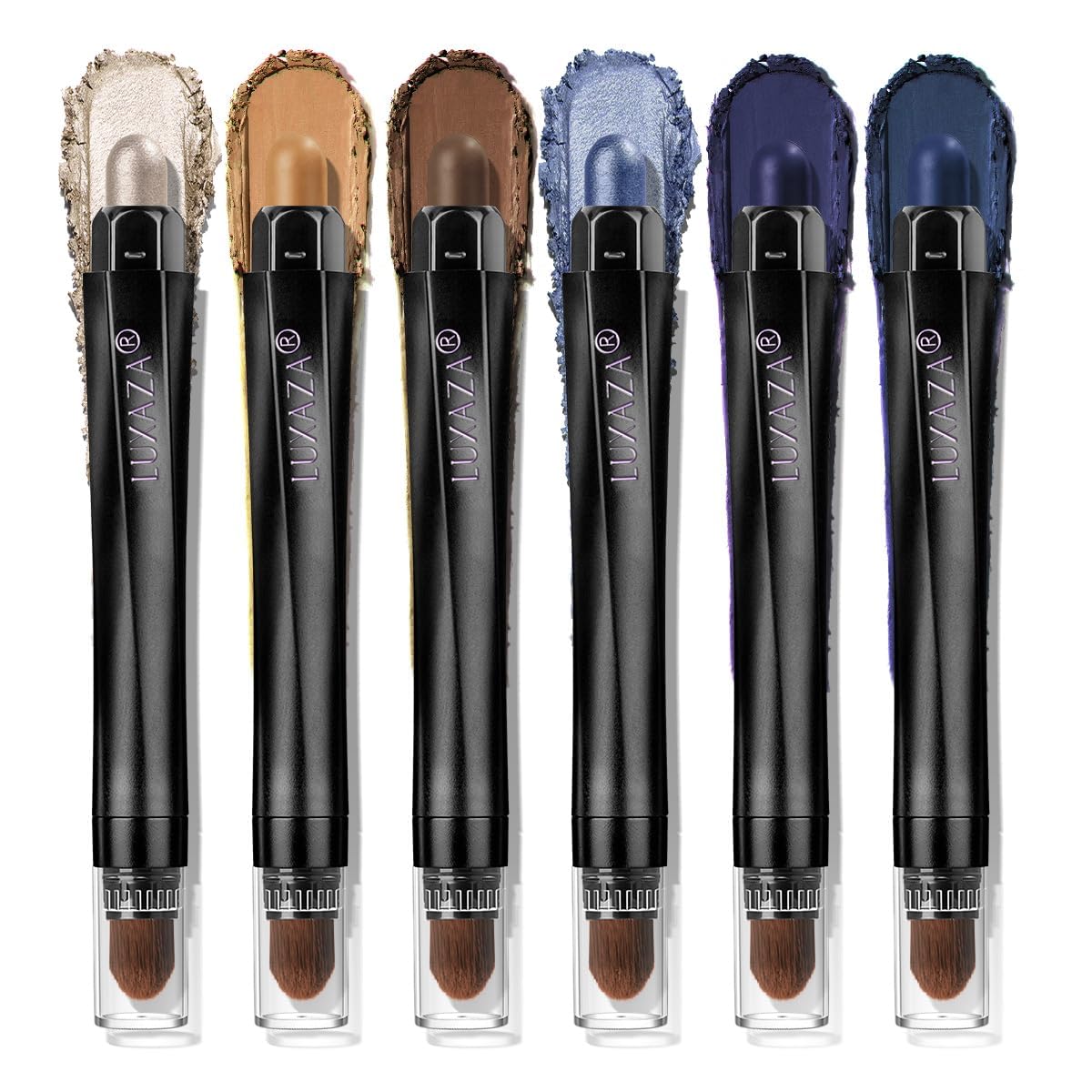 LUXAZA PRO 6 PCS Cream Eye Shadow Stick Set front view with blue shades