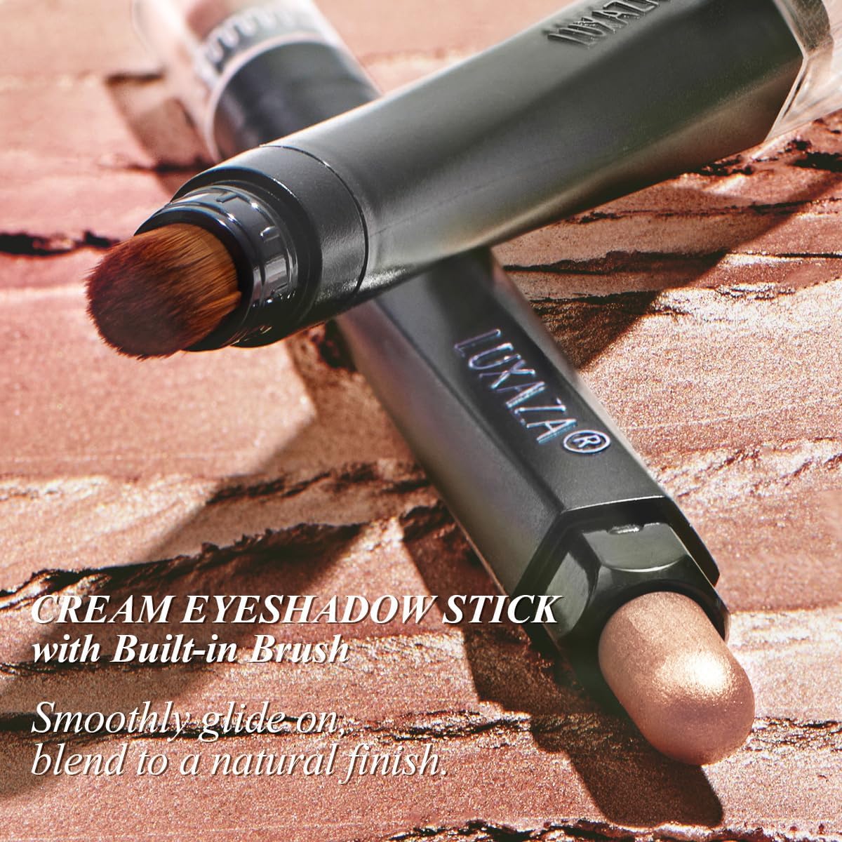LUXAZA PRO Blue Eyeshadow Stick Set displayed with makeup accessories