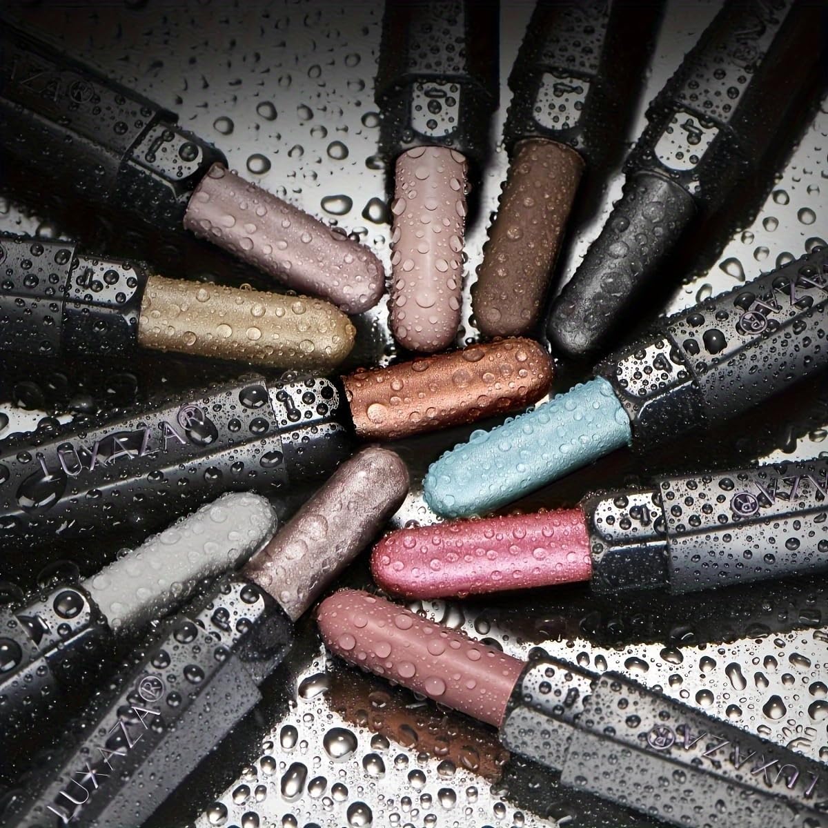 LUXAZA PRO Blue Eyeshadow Stick Set open showing individual sticks