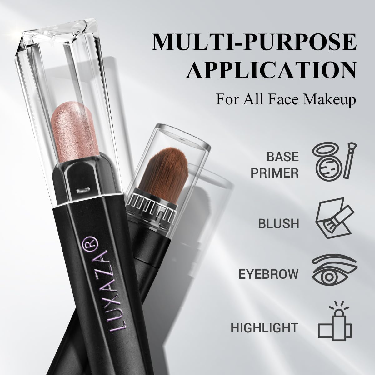 LUXAZA PRO eyeshadow stick set displayed with makeup tools