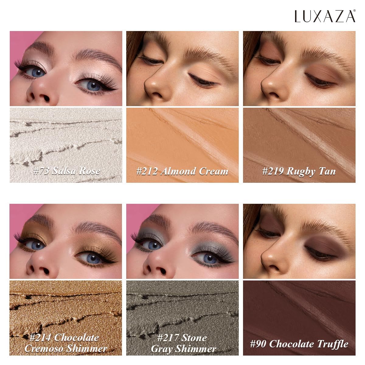 LUXAZA PRO eyeshadow sticks showing various shades