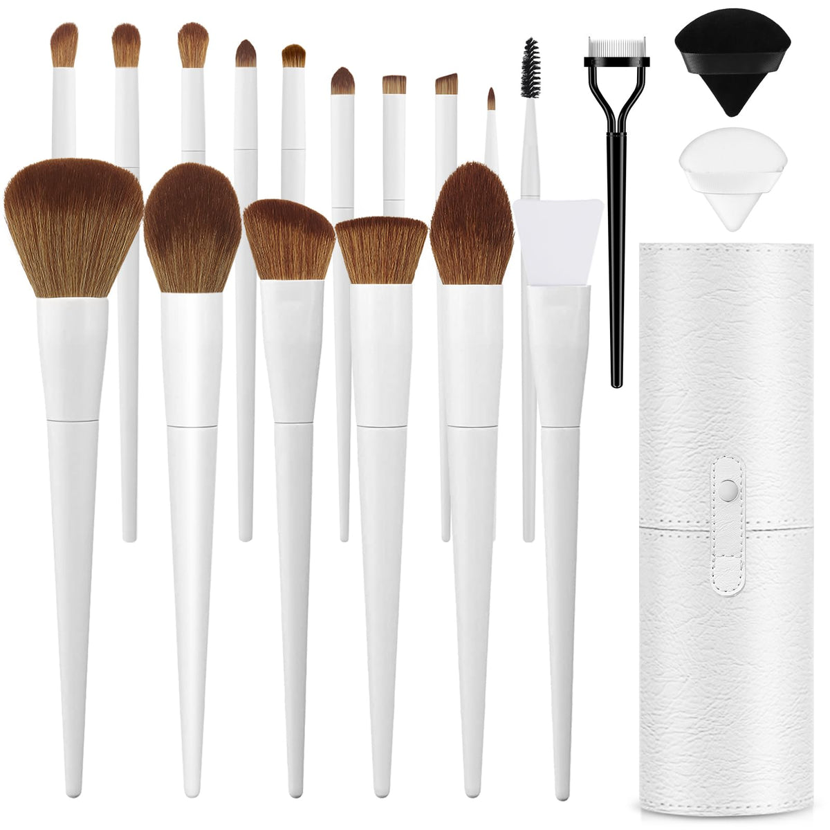 LUXBRU 20PC Makeup Brush Set with leather case front view