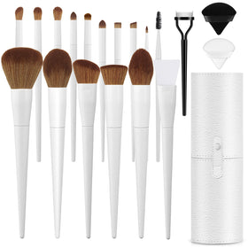 LUXBRU 20PC Makeup Brush Set with leather case front view