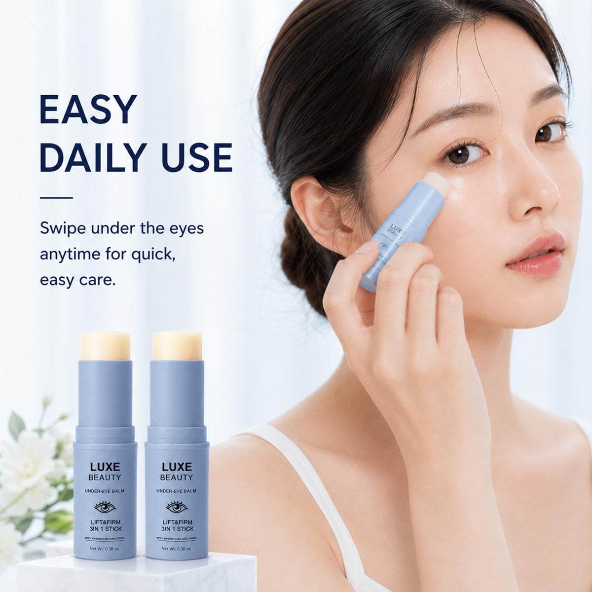 LUXE BEAUTY Under-Eye Balm Stick in a travel setting