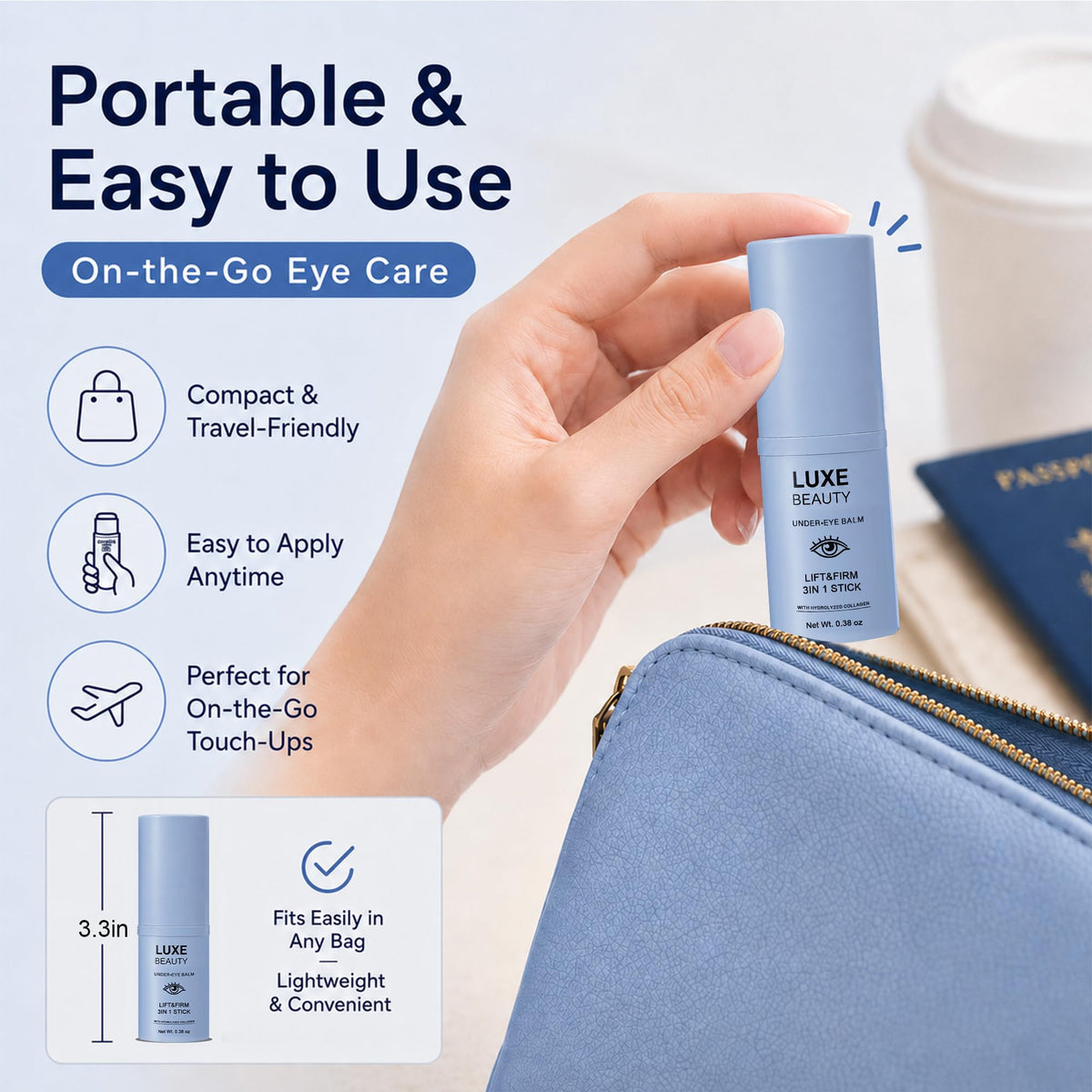 LUXE BEAUTY Under-Eye Balm Stick with ingredients list