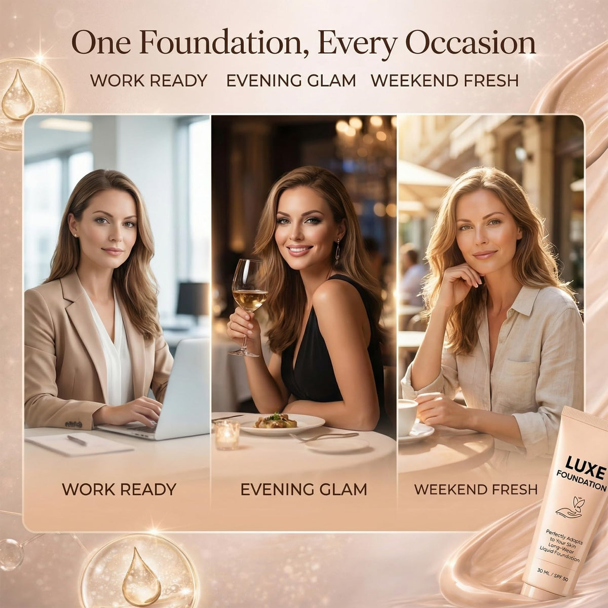 LUXE FOUNDATION Color Changing Foundation in hand