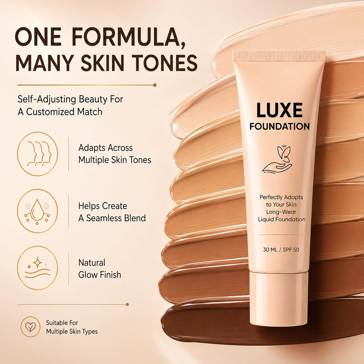 LUXE FOUNDATION Color Changing Foundation on a makeup vanity