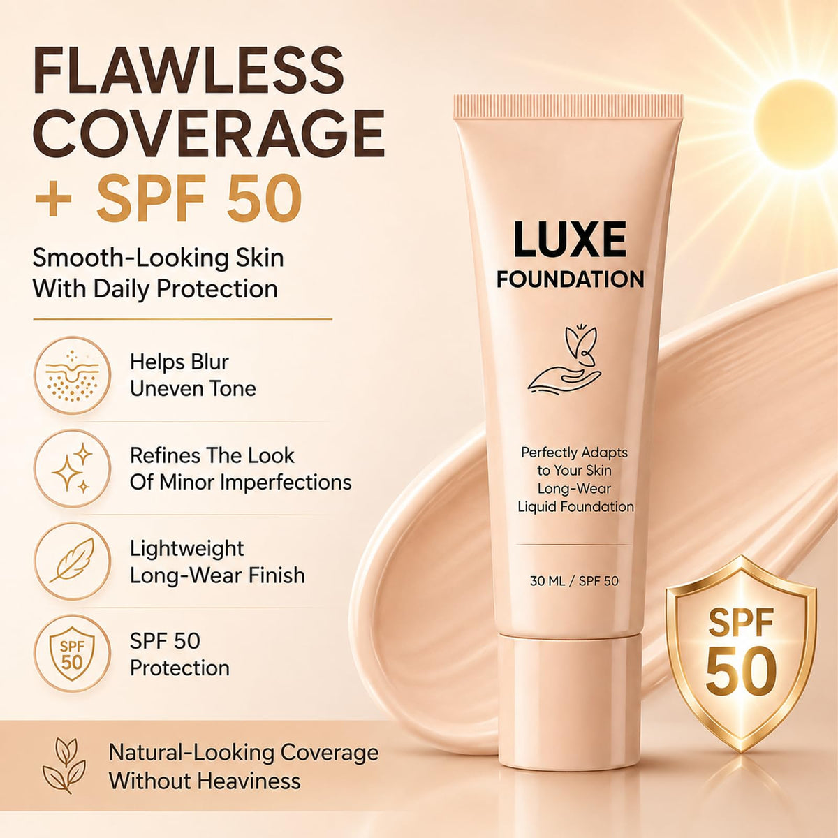 LUXE FOUNDATION Color Changing Foundation with hyaluronic acid ingredients