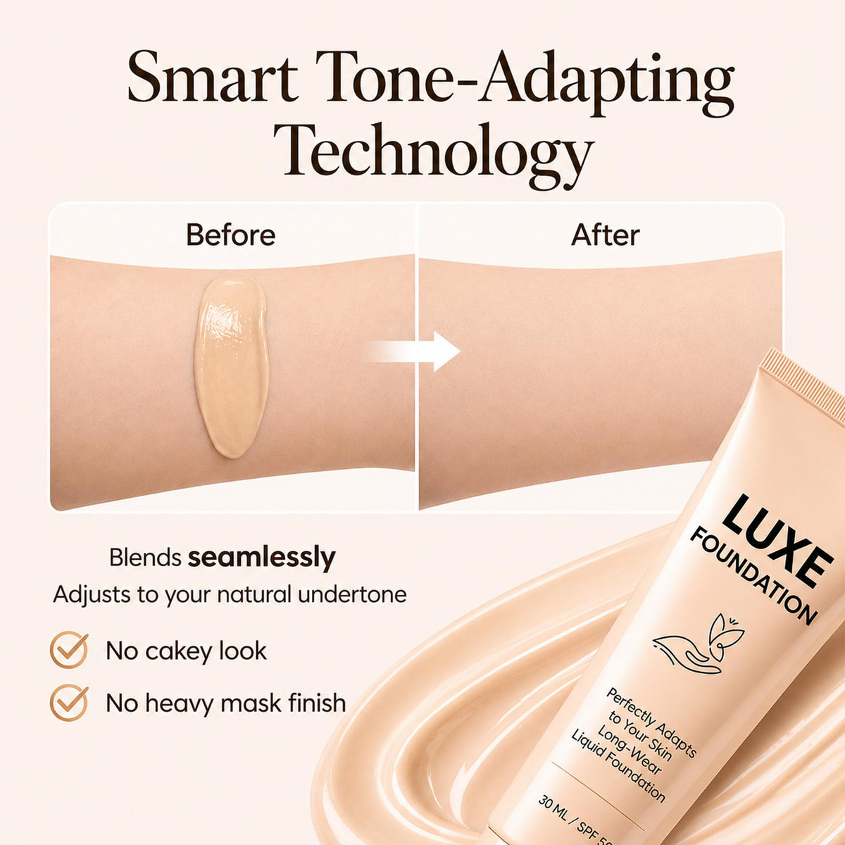 LUXE FOUNDATION Color Changing Foundation with SPF50 label