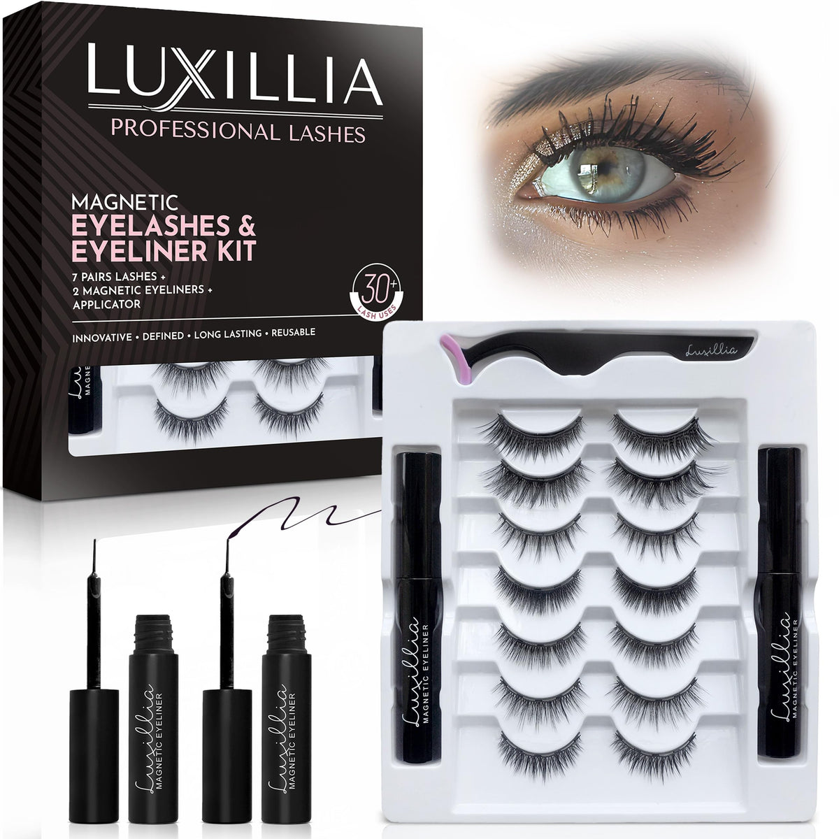 Luxillia Magnetic Eyelashes Kit front view with 10 styles