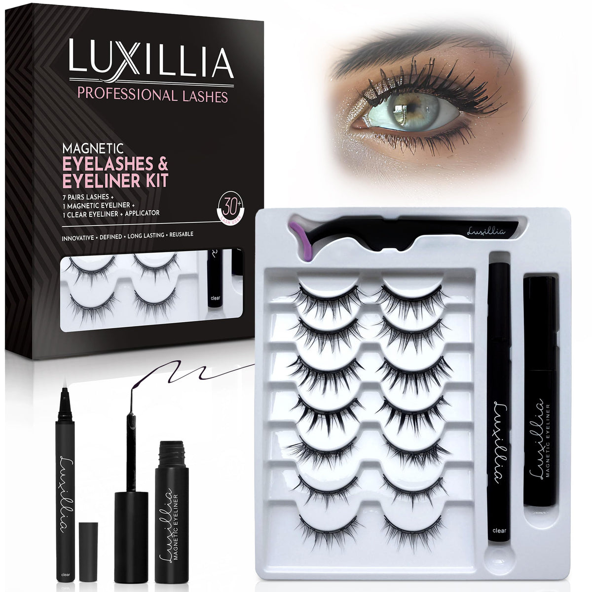 Luxillia Magnetic Eyelashes Kit front view with 10 styles
